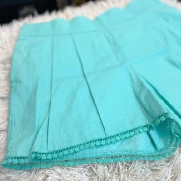 BeBop - Pleated Shorts w/ Pom Fringe + Elastic Back | Seafoam Blue | Large - Picture 6 of 14